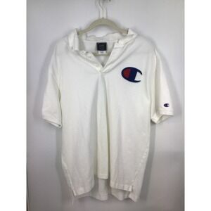 Champion XL White Logo Polo Shirt Big C Pique Chenille Streetwear Athleisure